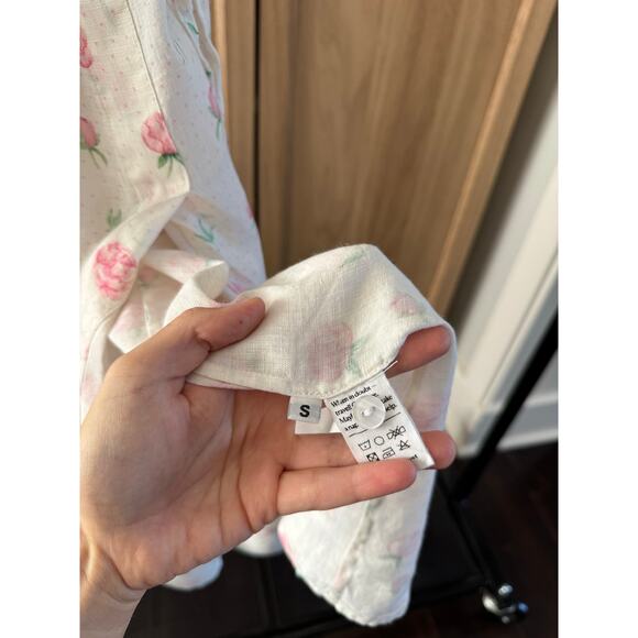 SLEEPER MARQUISE LINEN Midi DRESS IN ROSES Small Corset Lace Up Slit - Picture 7 of 10